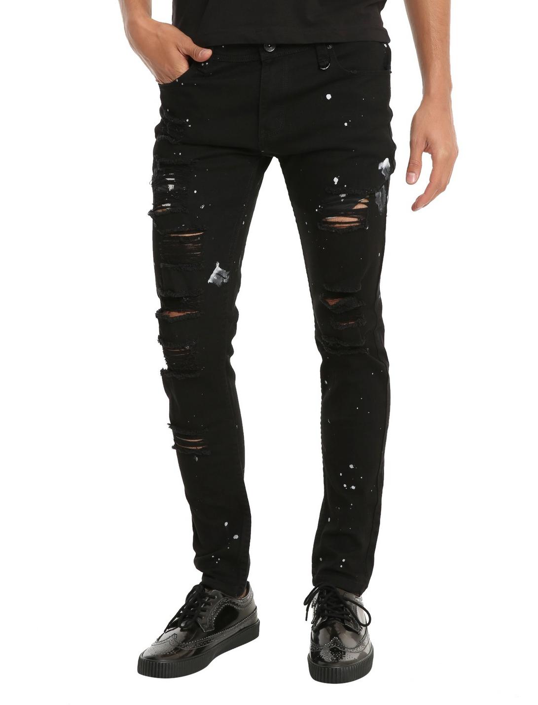 Black Bleached Skinny Jeans 32" Inseam, BLACK, hi-res