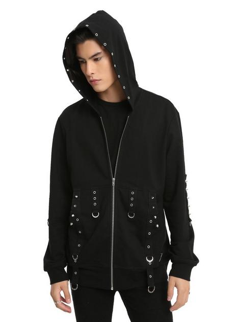 Tripp Black Strap Grommet Hoodie | Hot Topic