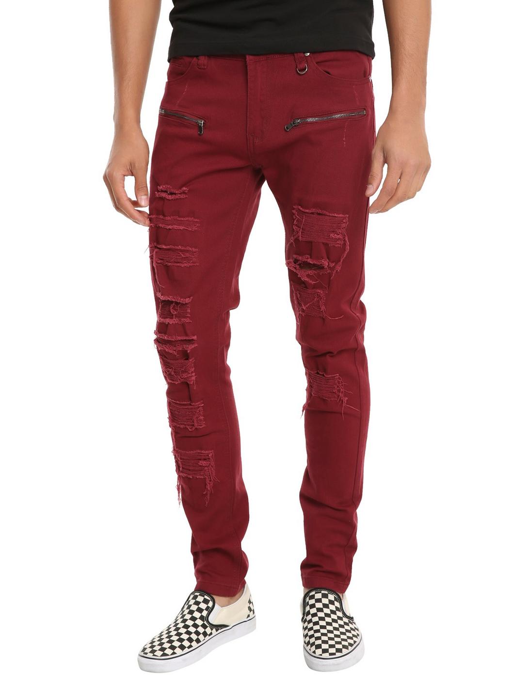 Maroon Super Skinny Jeans 32" Inseam, RED, hi-res