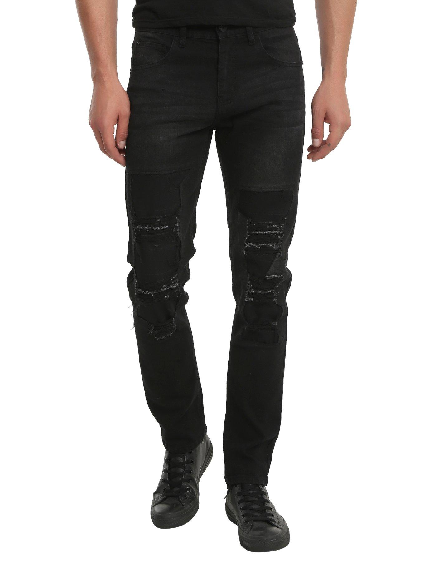 Destructed Slim Fit Skinny Jeans, BLACK, hi-res