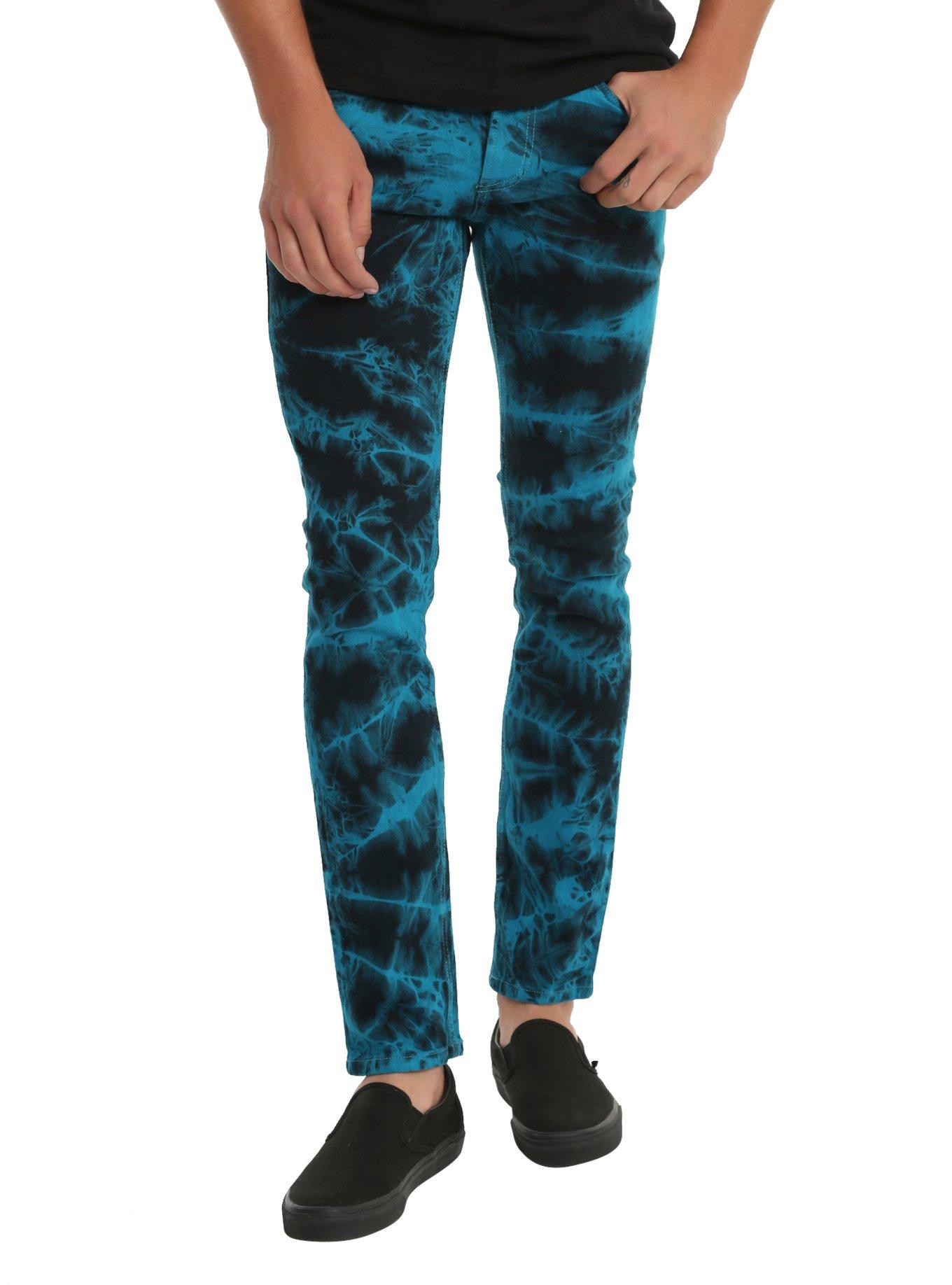 Xxx Rude 32 Inch Inseam Turquoise And Black Tie Dye Skinny Jeans Hot Topic