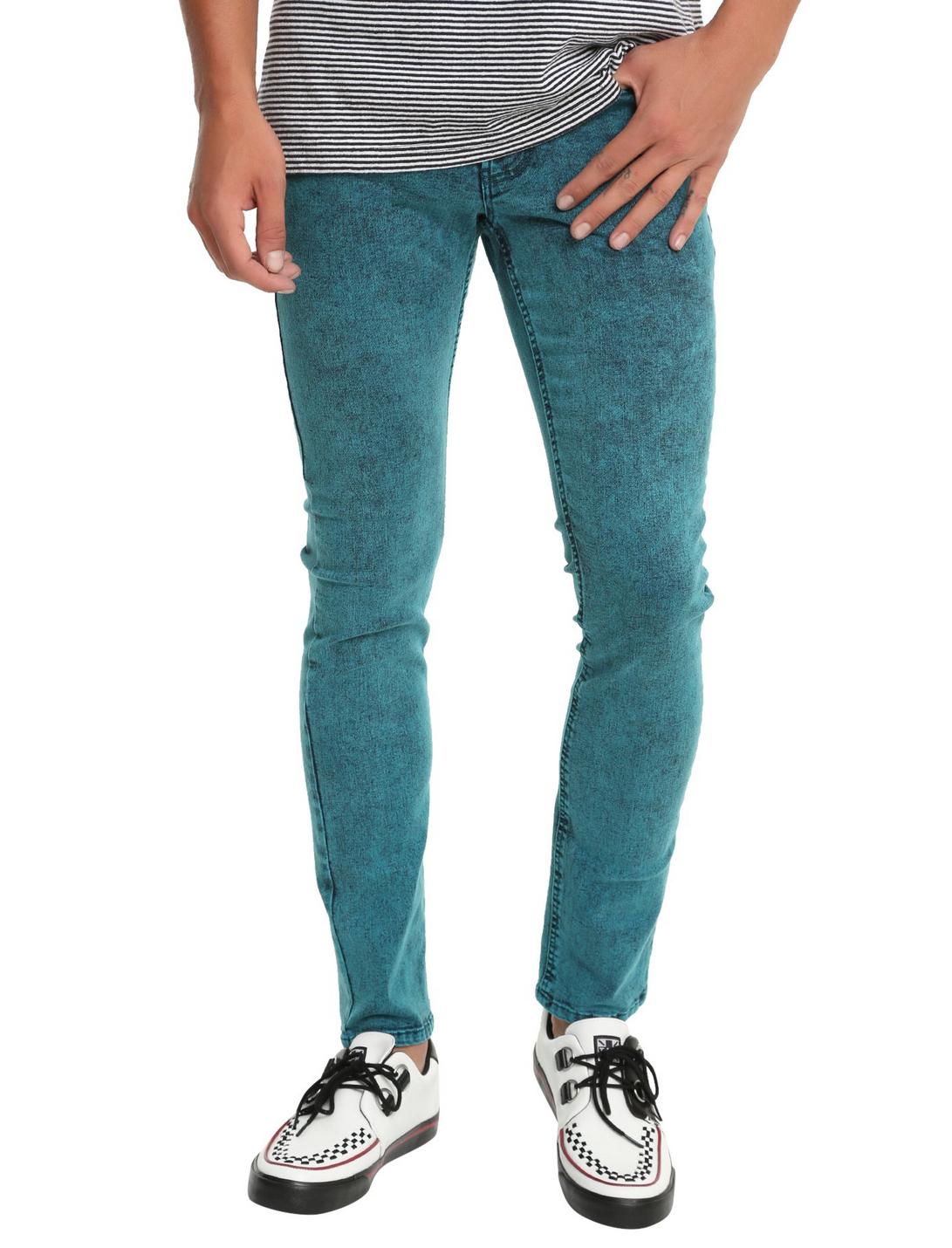 XXX RUDE Turquoise Acid Wash Skinny Jeans, BLUE, hi-res