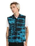 XXX RUDE Turquoise & Black Tie Dye Denim Black Fleece Hooded Vest, BLUE, hi-res