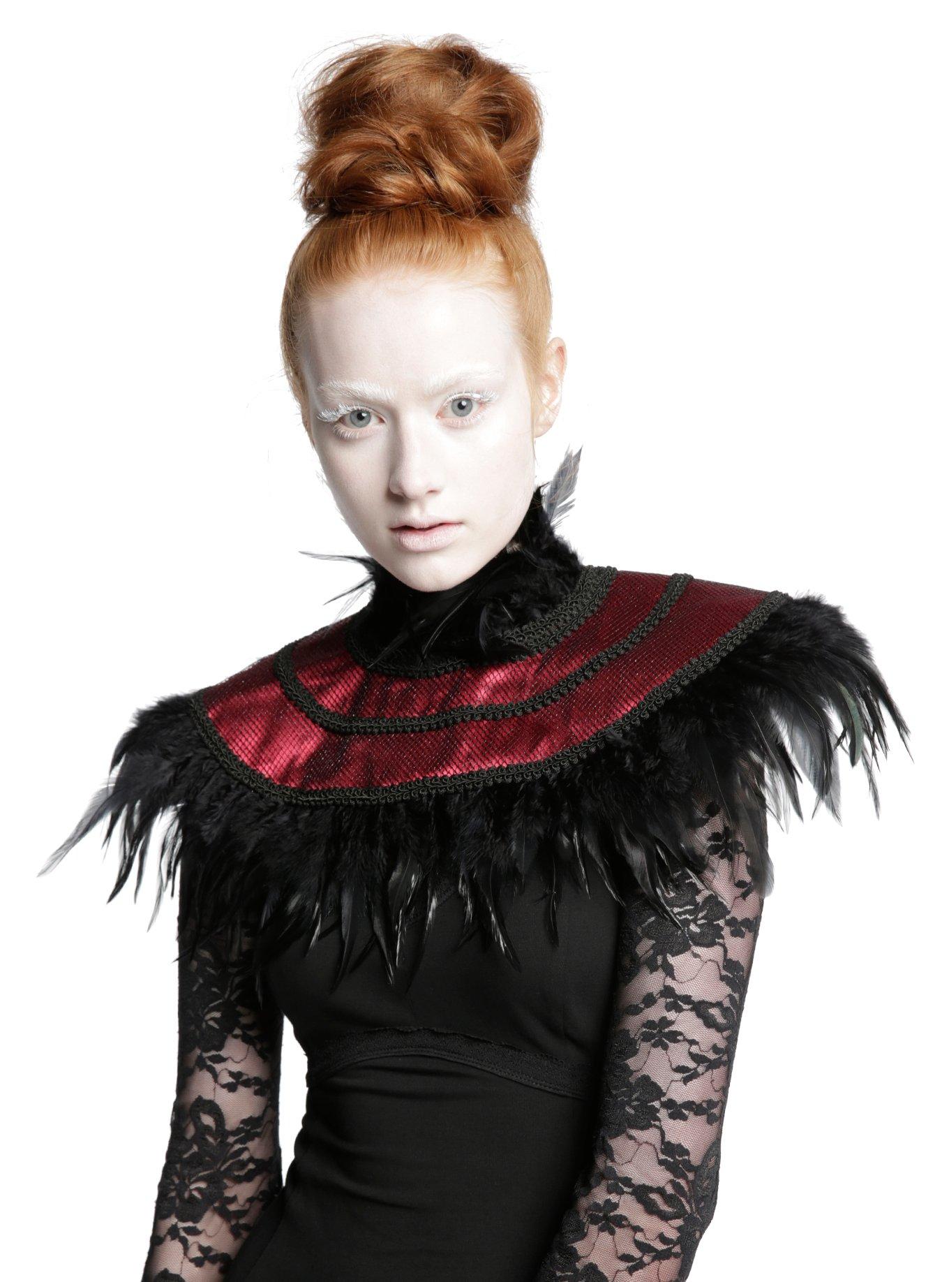 Burgundy & Black Feather Raven Collar, , hi-res