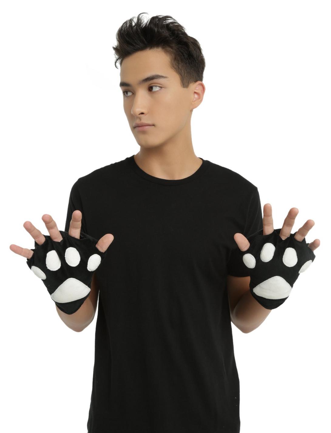Black & White Animal Paw Fingerless Gloves, , hi-res