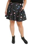 Planet Print Skater Skirt Plus Size, BLACK, hi-res