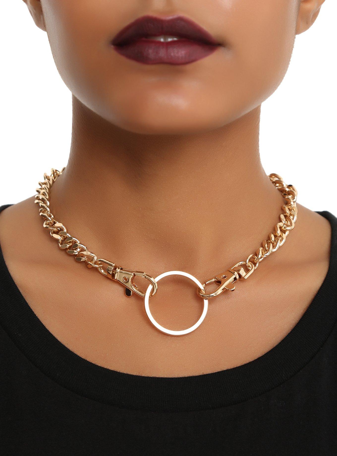 Blackheart Gold Chain Double Clasp O-Ring Necklace, , hi-res