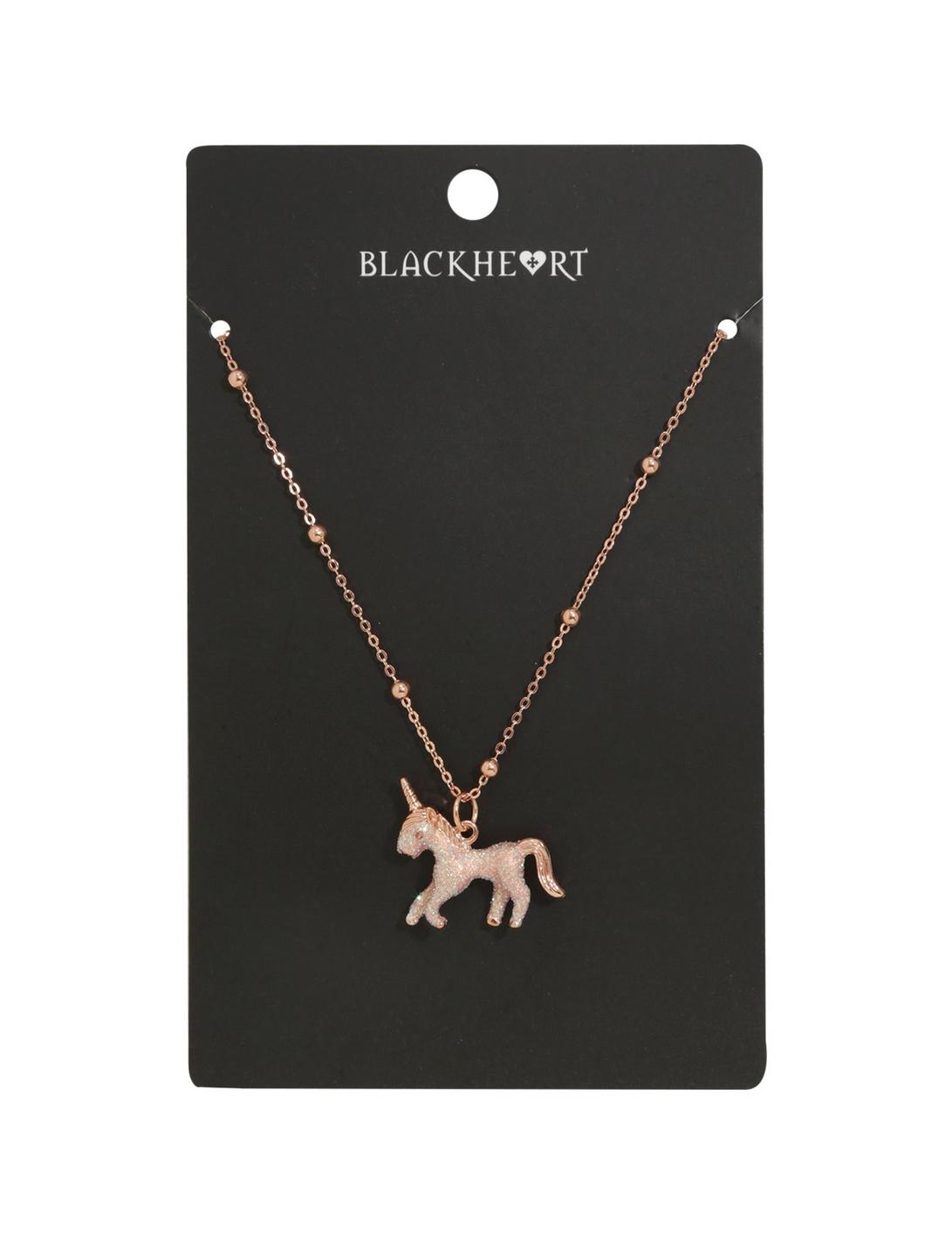 Blackheart Rose Gold Glitter Unicorn Bling Necklace, , hi-res