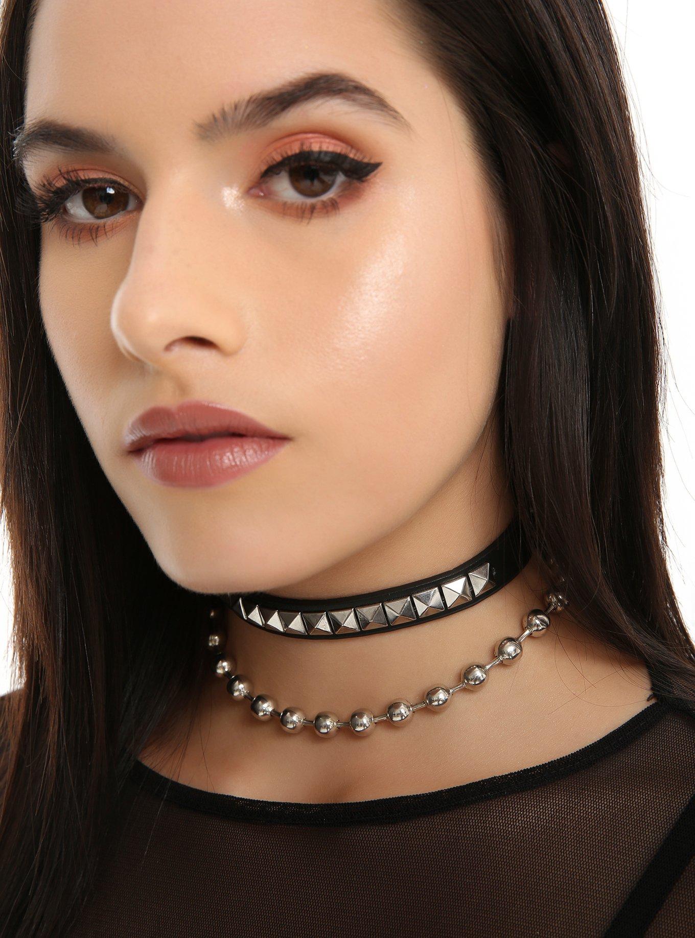 Blackheart Pleather Shot Bead Choker Set, , hi-res