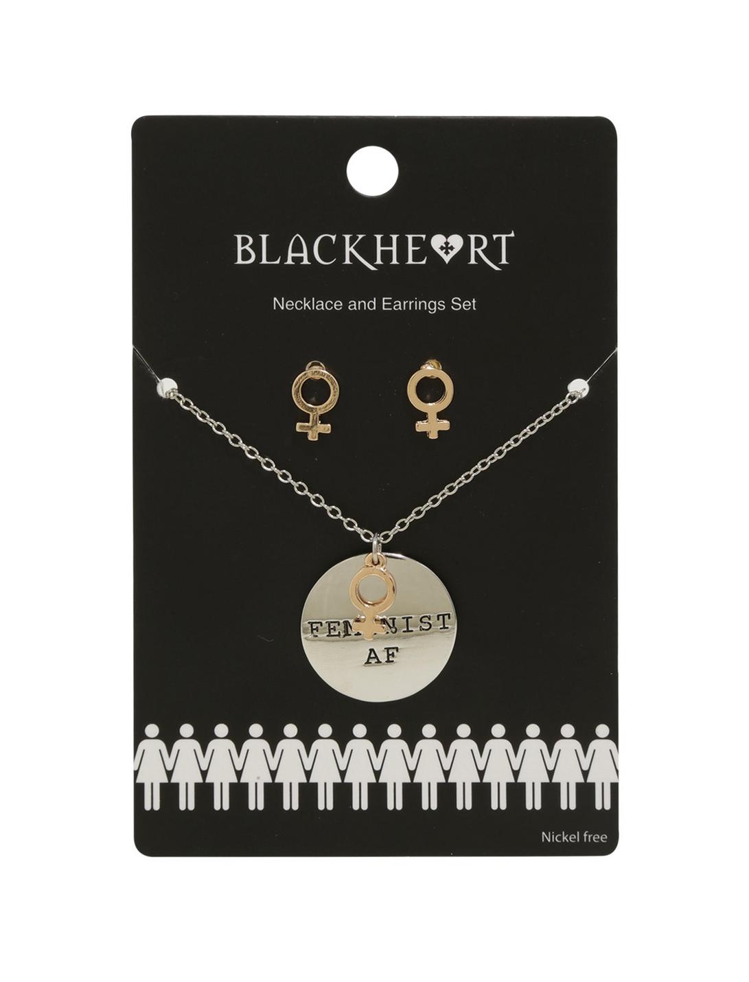 Blackheart Feminist AF Necklace and Earrings Set, , hi-res