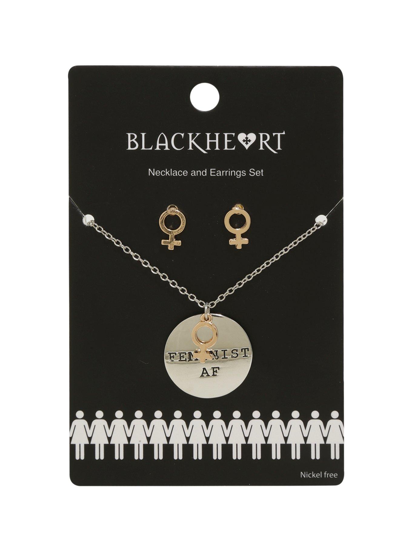 Blackheart Feminist AF Necklace and Earrings Set, , hi-res