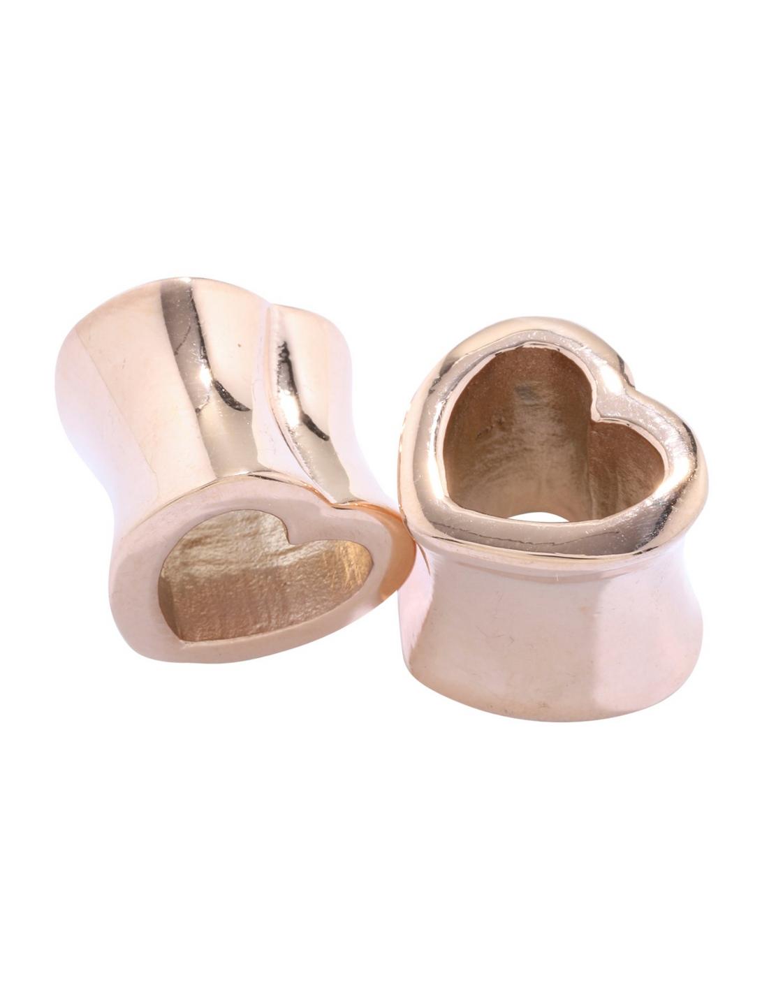 Steel Gold Plated Heart Tunnel Plug 2 Pack, GOLD, hi-res
