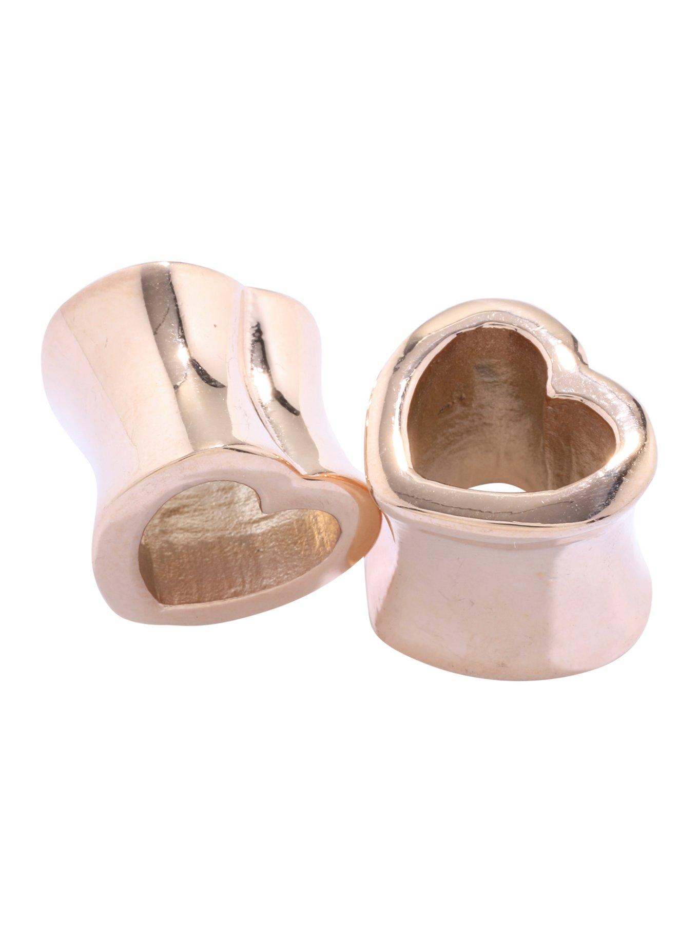 Steel Gold Plated Heart Tunnel Plug 2 Pack, GOLD, hi-res