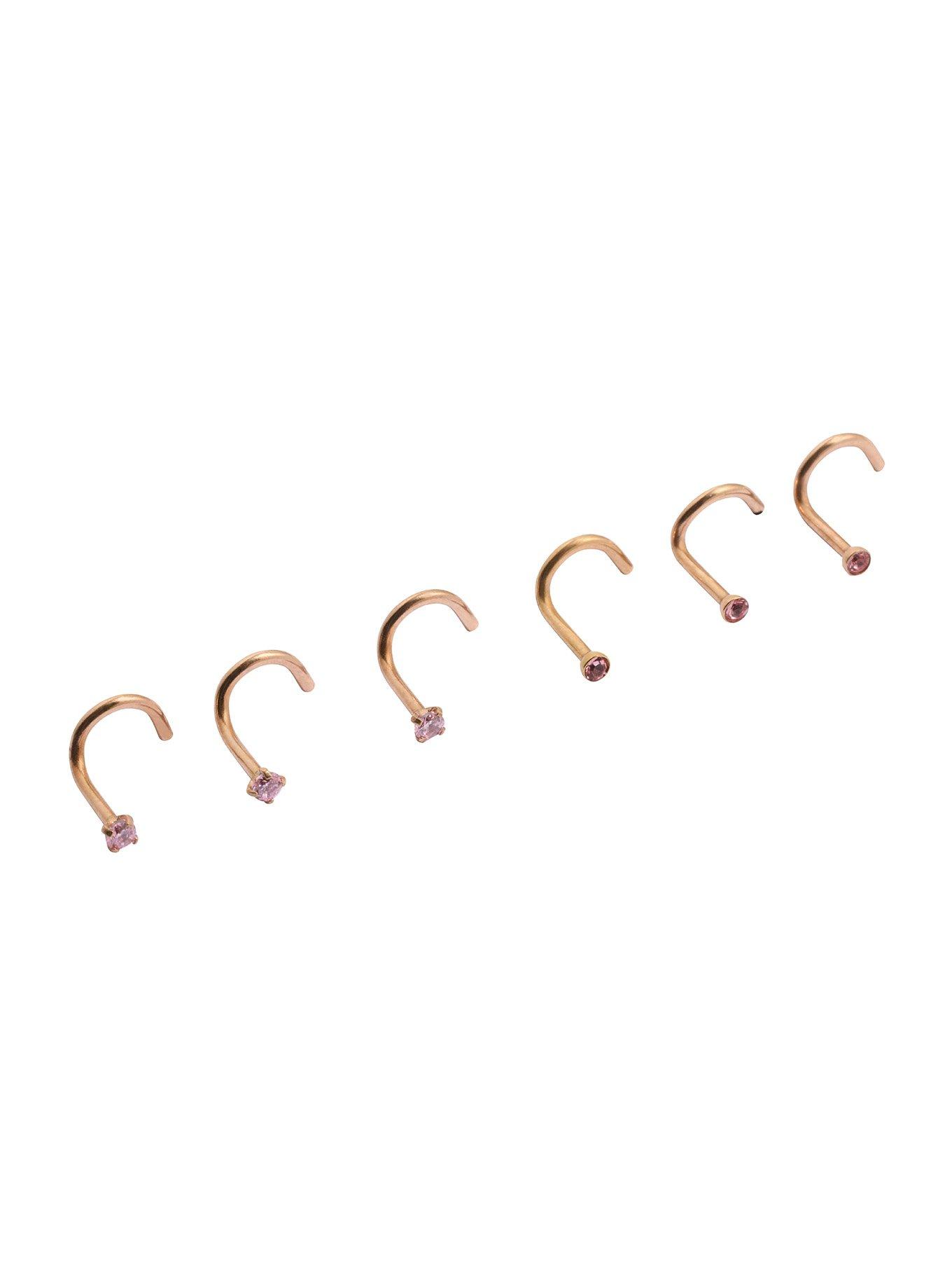 Steel Gold & Pink Nose Screw 6 Pack, MULTI, hi-res