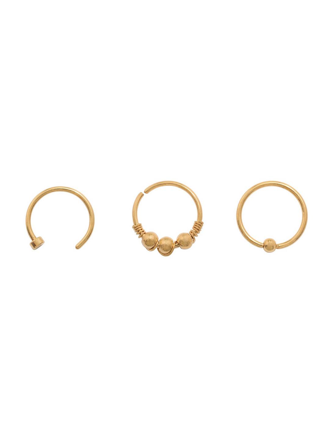 Steel Gold Bead Nose Hoop 3 Pack, GOLD, hi-res