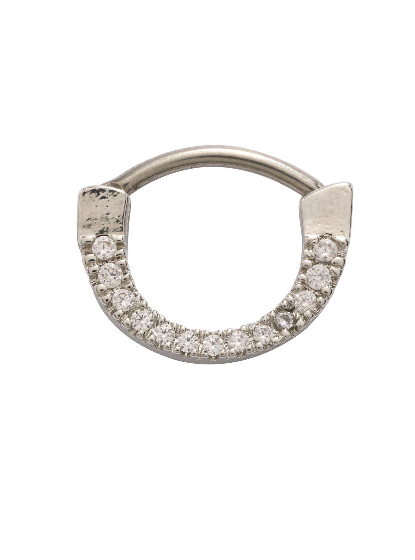 Steel Clear CZ Septum Clicker, SILVER, hi-res