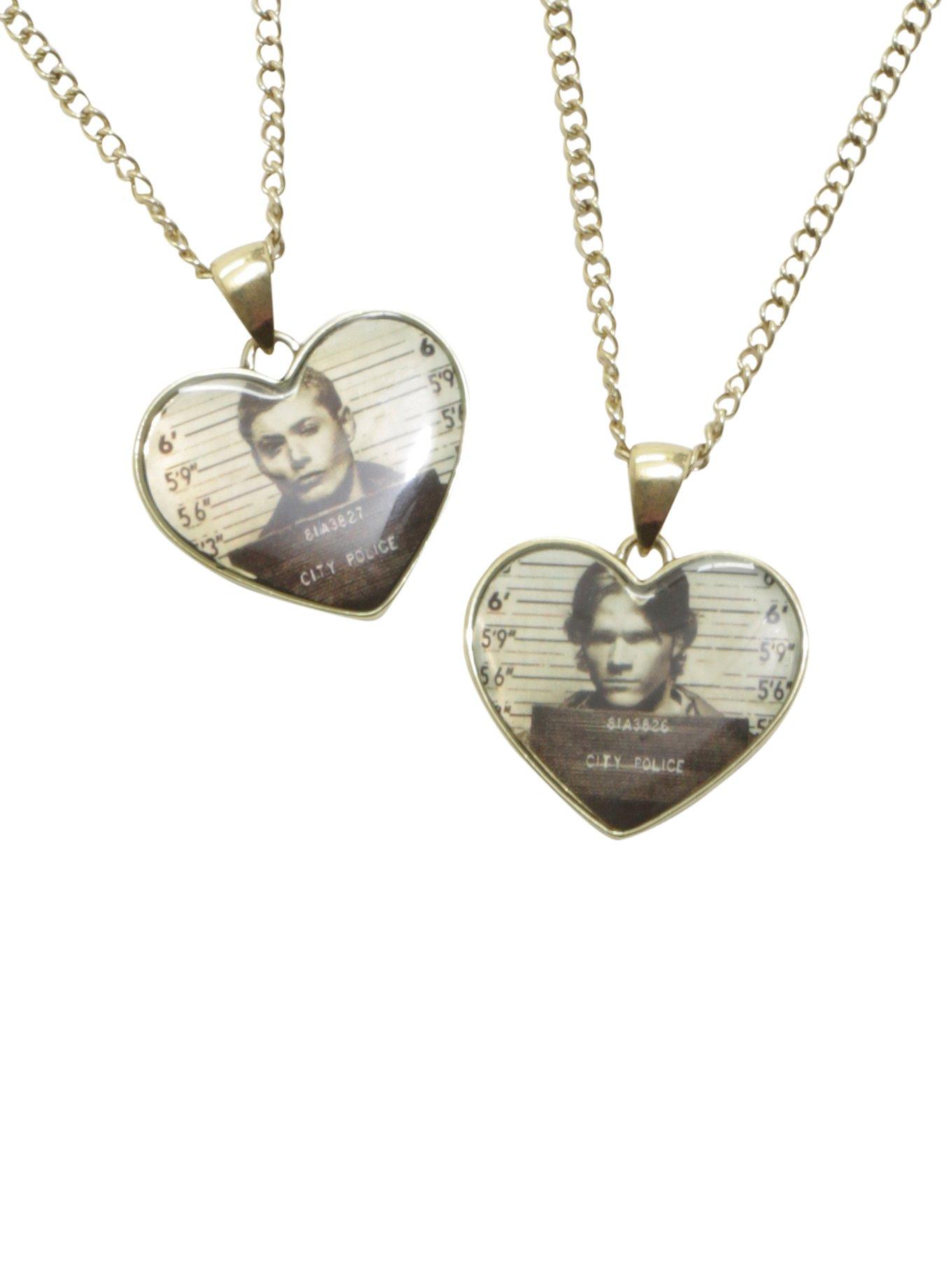 Supernatural Sam & Dean Mugshot Hearts Necklace Set, , hi-res
