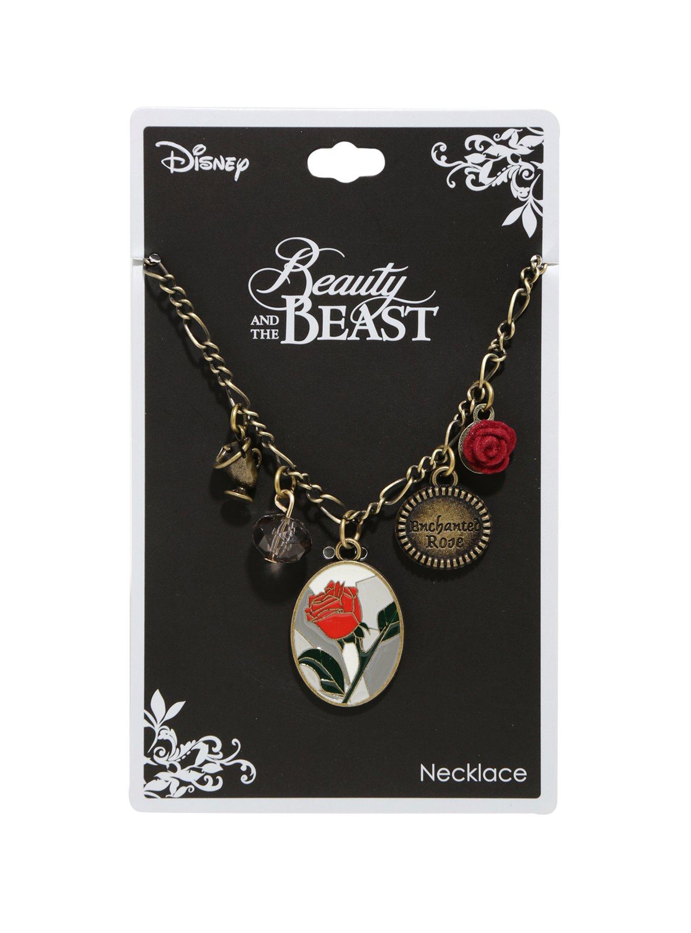 Disney Beauty And The Beast Enchanted Rose Multi Charm Necklace, , hi-res