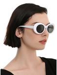 White Oval Retro Sunglasses, , hi-res