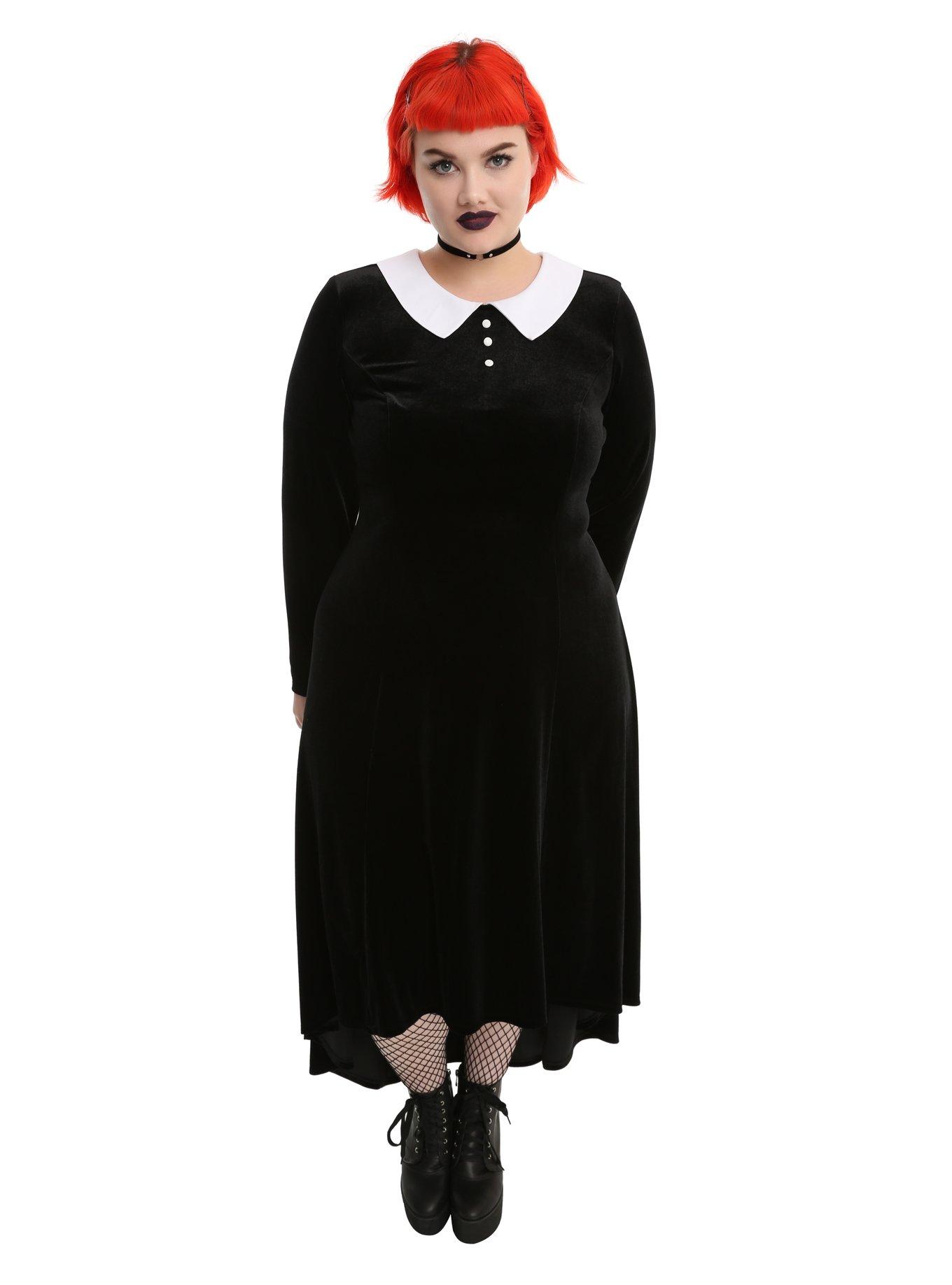 Black Collar Hi-Low Dress Plus Size, BLACK, hi-res