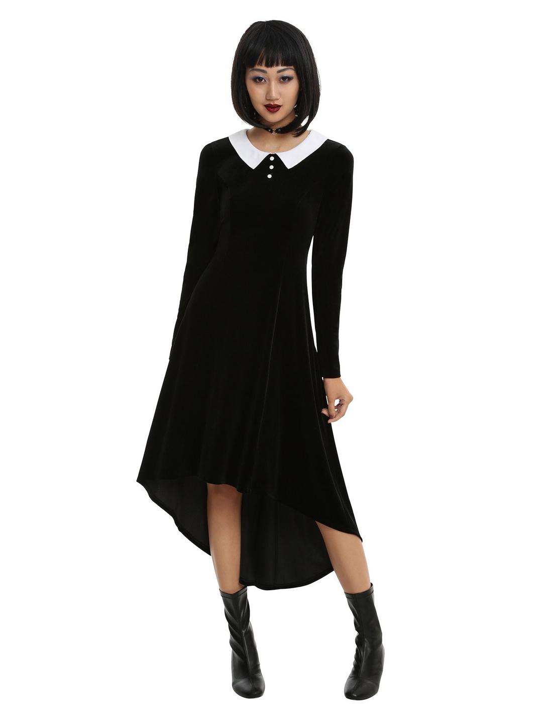 Black Collar Hi-Low Dress, BLACK, hi-res