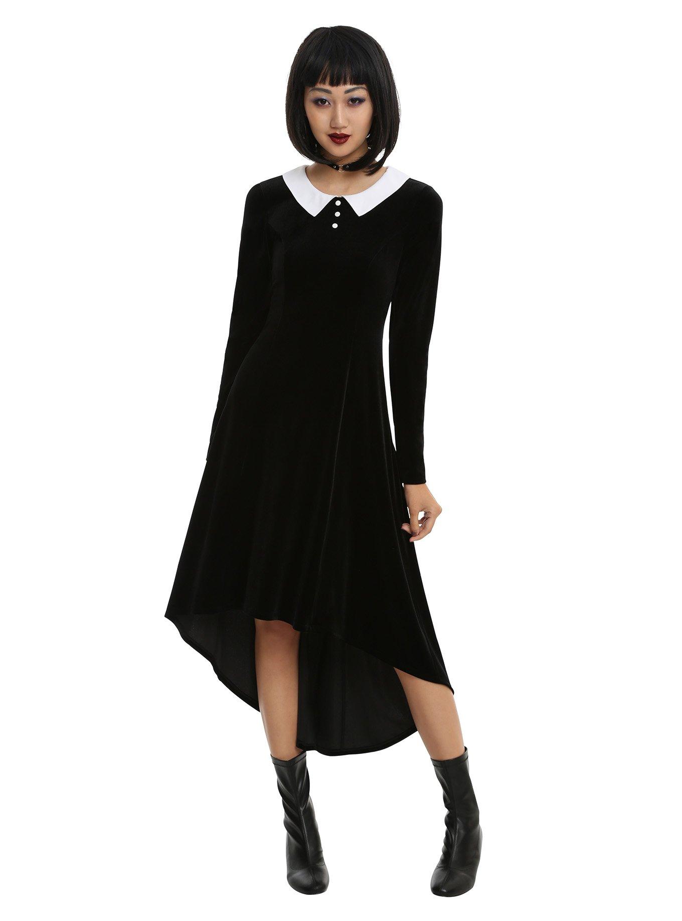 Black Collar Hi-Low Dress, BLACK, hi-res