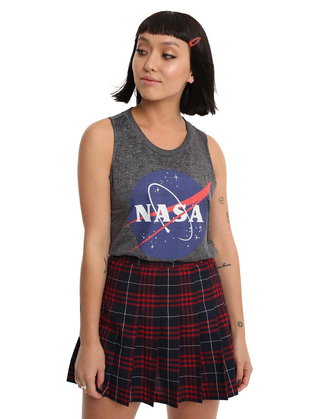 NASA Logo Burnout Girls Muscle Top, GREY, hi-res