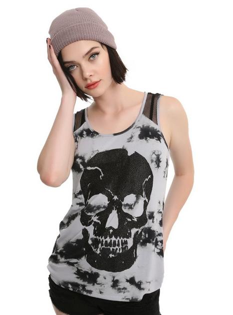 Grey & Black Fishnet Tie Dye Girls Tank Top | Hot Topic