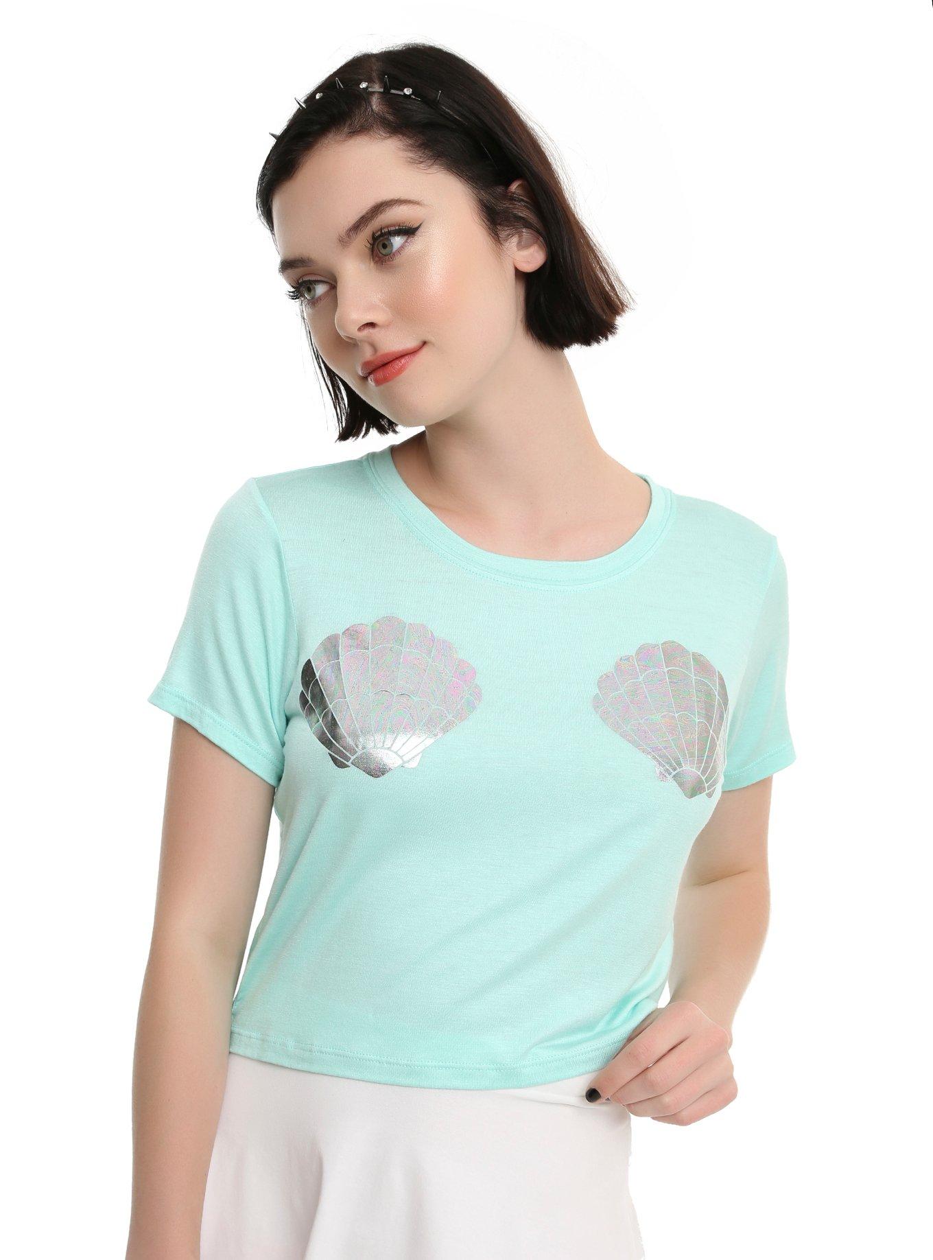 Mint Oil Wash Seashell Girls Crop Top, MINT, hi-res