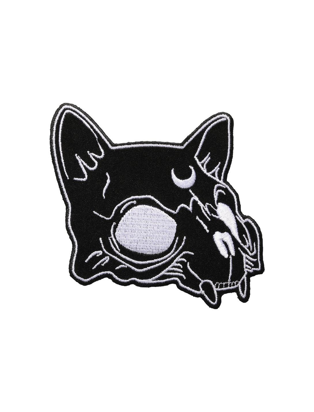 Black Velvet Cat Skull Iron-On Patch, , hi-res