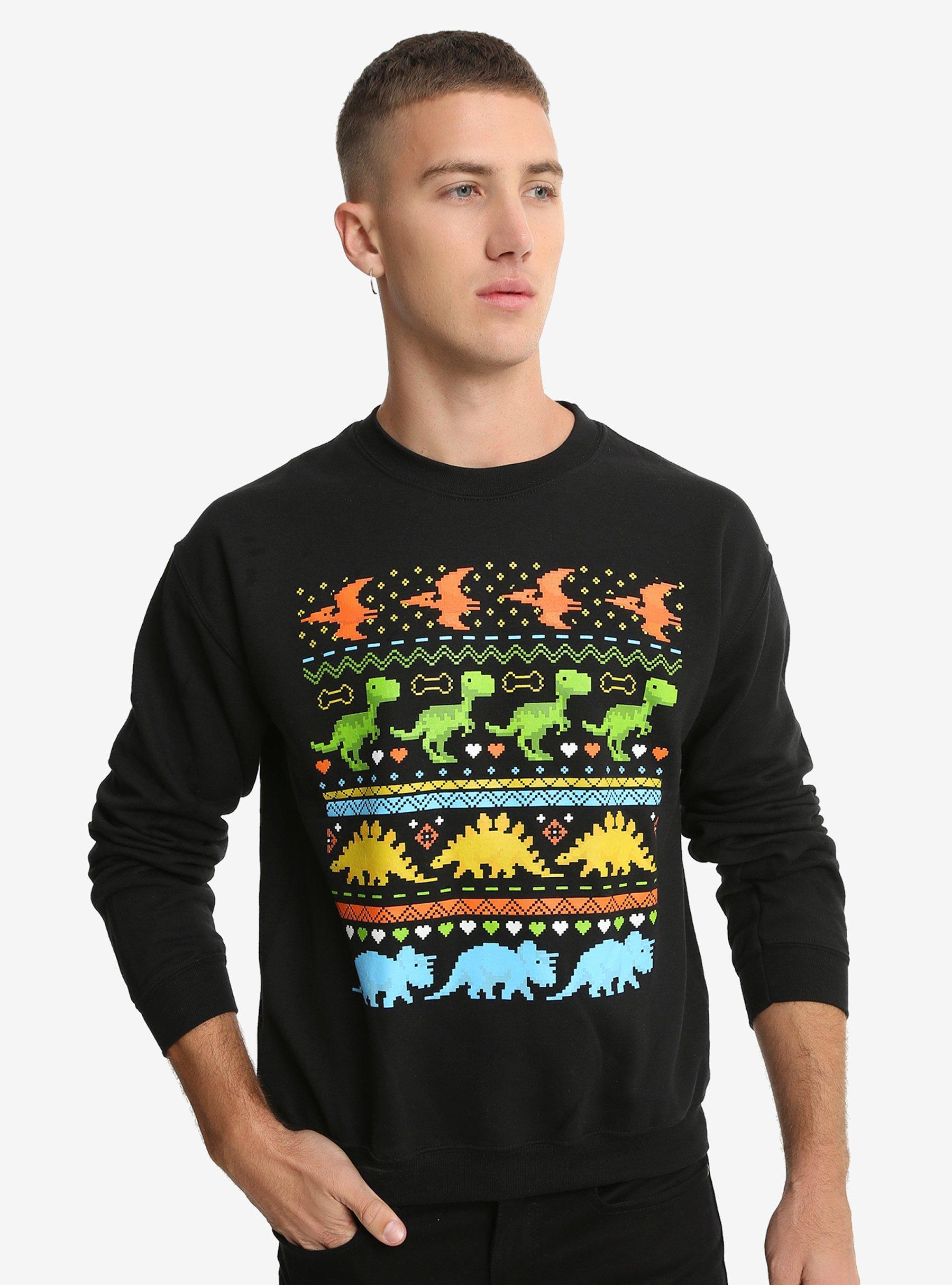 Dinosaur Fair Isle Sweatshirt, BLACK, hi-res