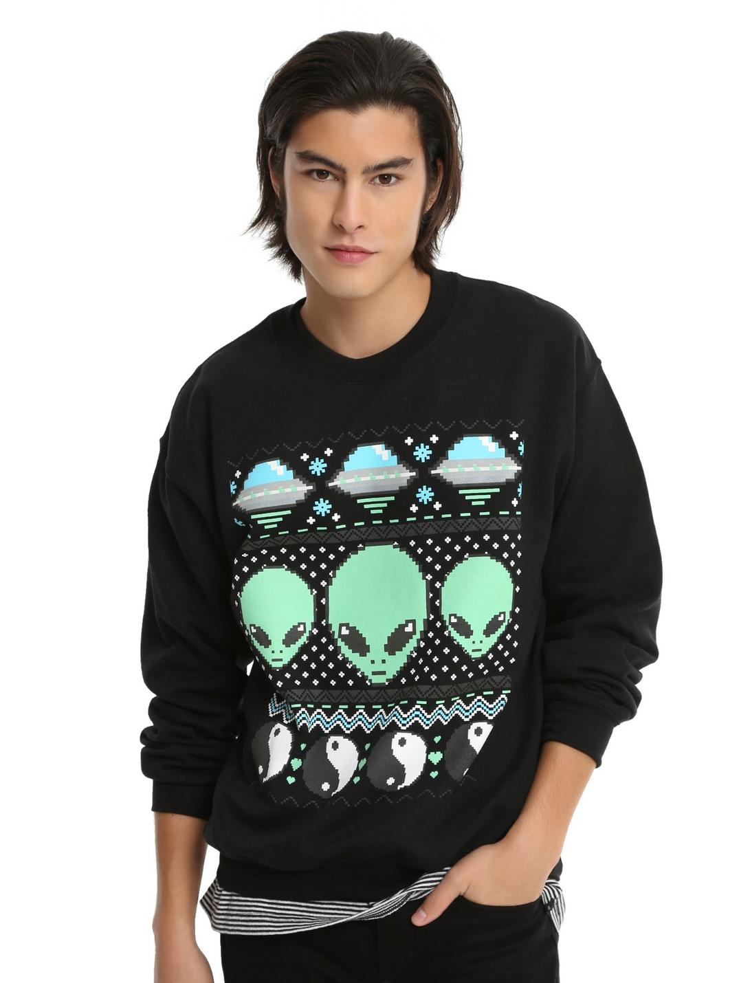 Alien & Yin-Yang Fair Isle Sweatshirt, BLACK, hi-res
