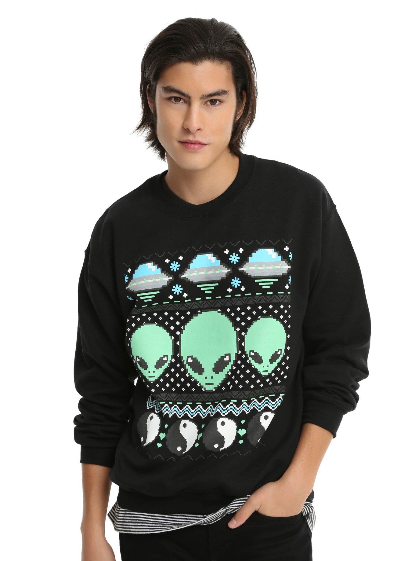 Alien & Yin-Yang Fair Isle Sweatshirt, BLACK, hi-res