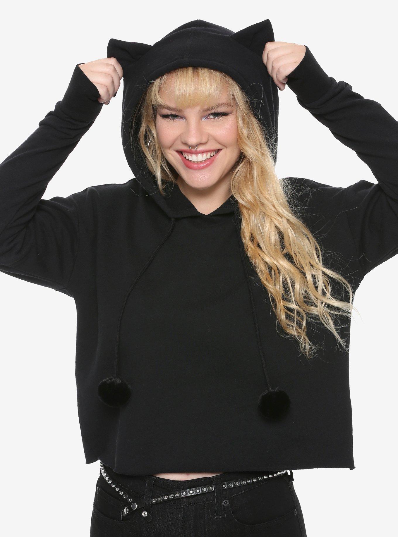 Black Cat Ear Girls Crop Hoodie Hot Topic