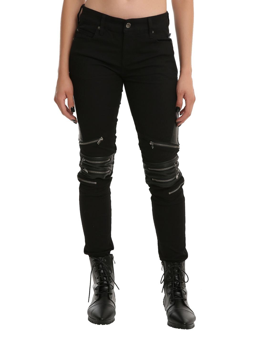 Tripp Black Zipper Knee Detail Skinny Jeans, BLACK, hi-res