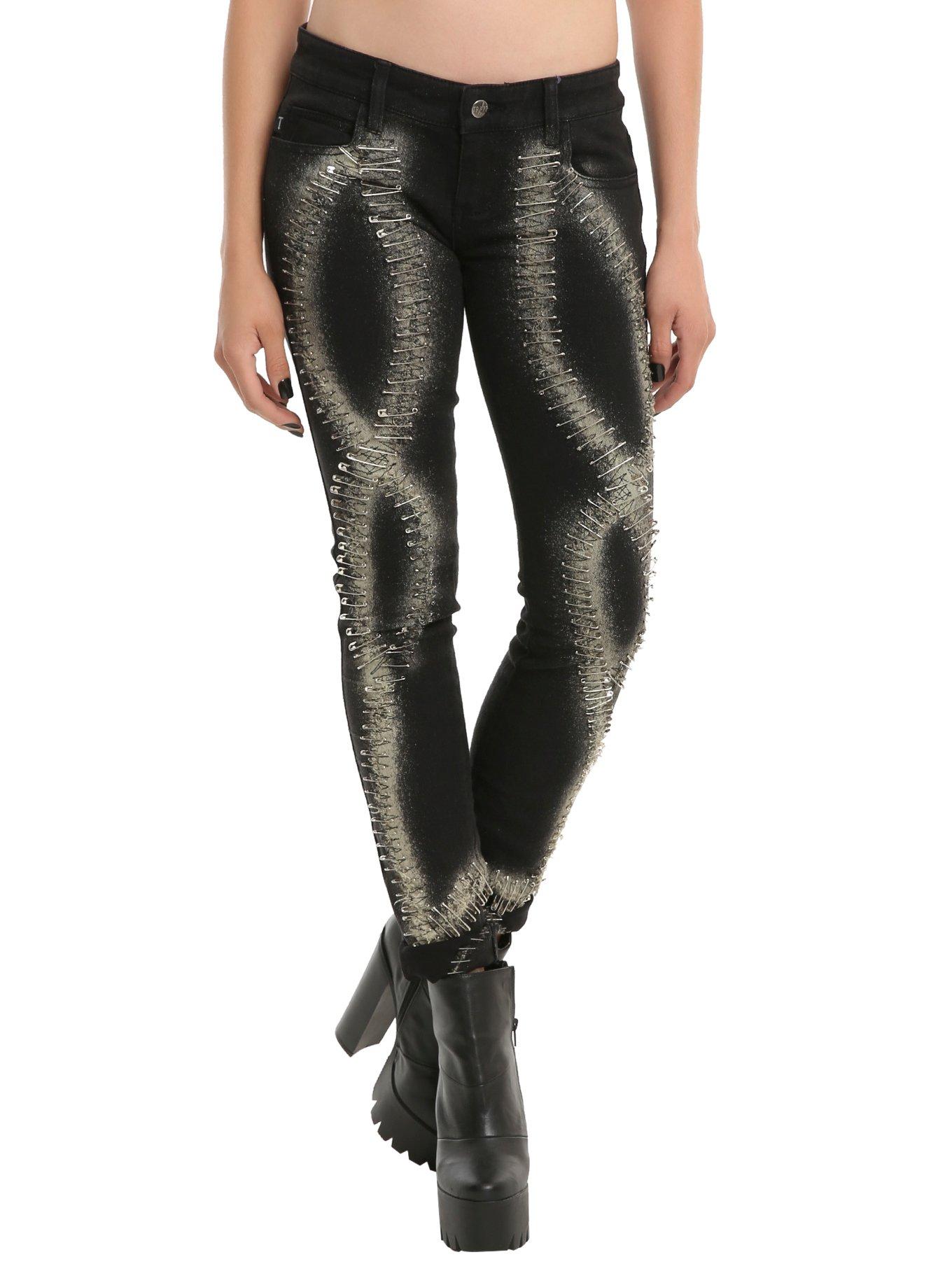 Tripp Black Safety Pin Detail Distressed Skinny Jeans Hot Topic