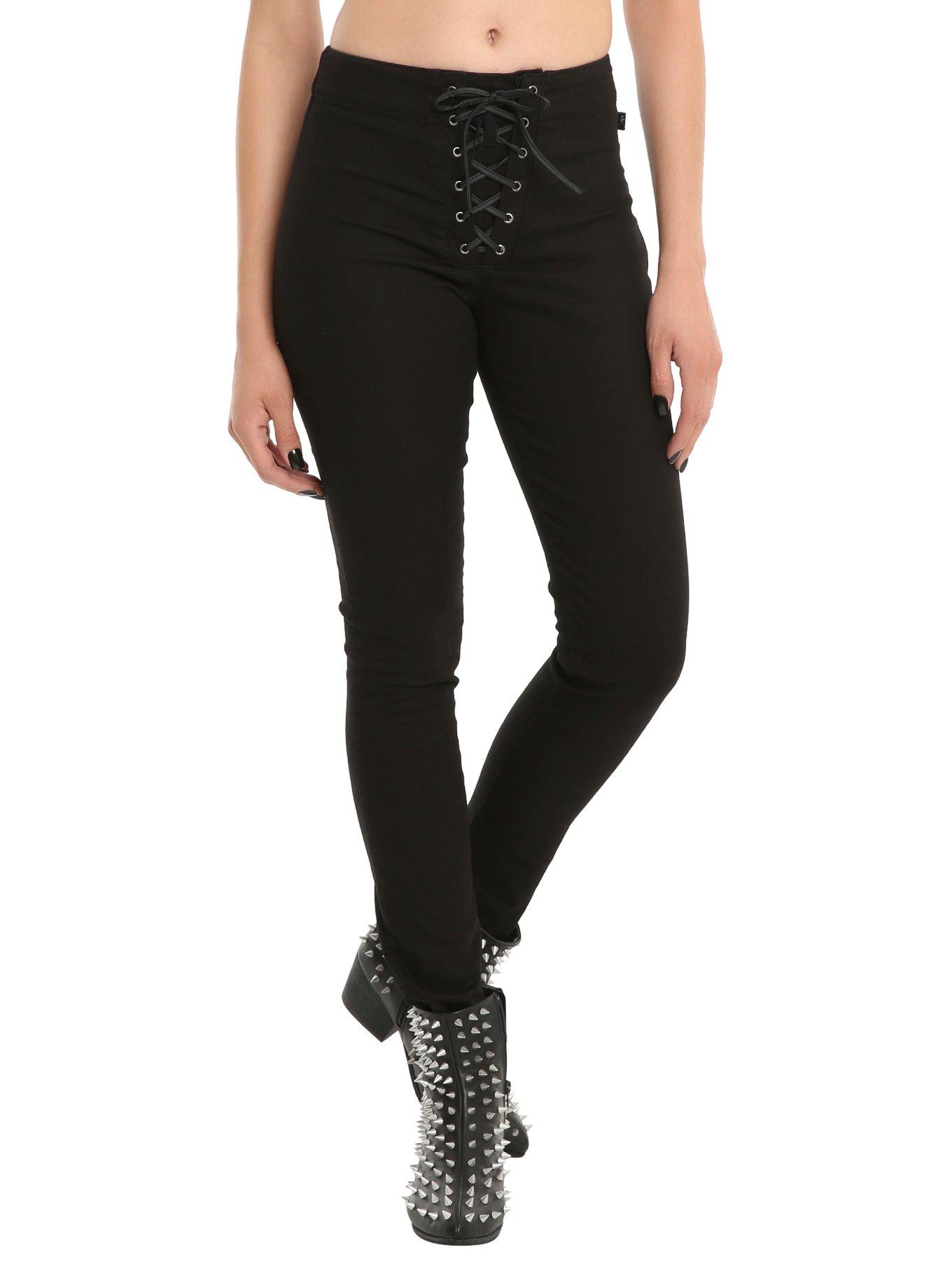 Tripp Cord Lace-Up Skinny Black Pants, BLACK, hi-res