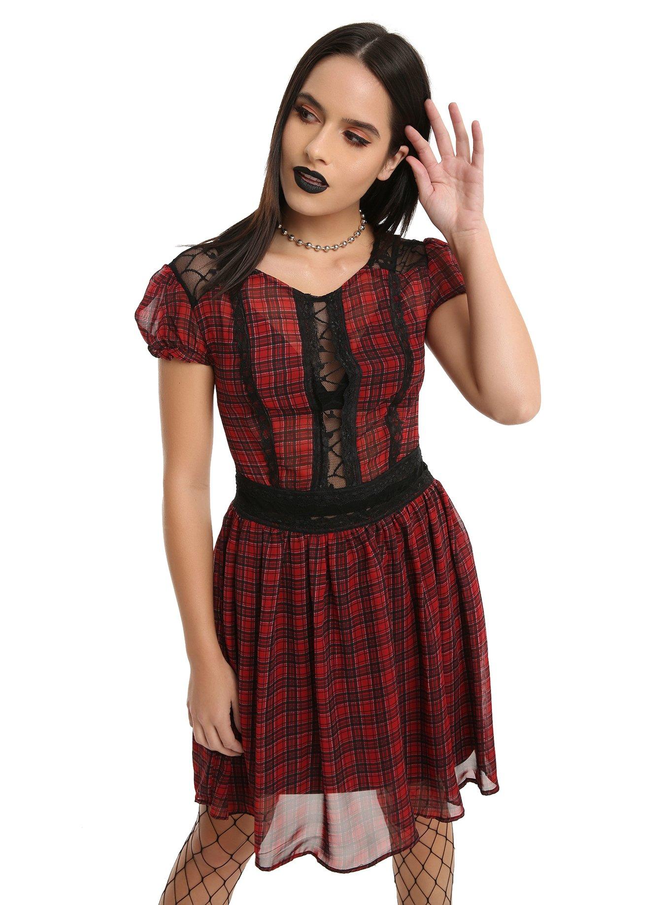 Tripp Red Plaid Black Lace Party Dress | Hot Topic