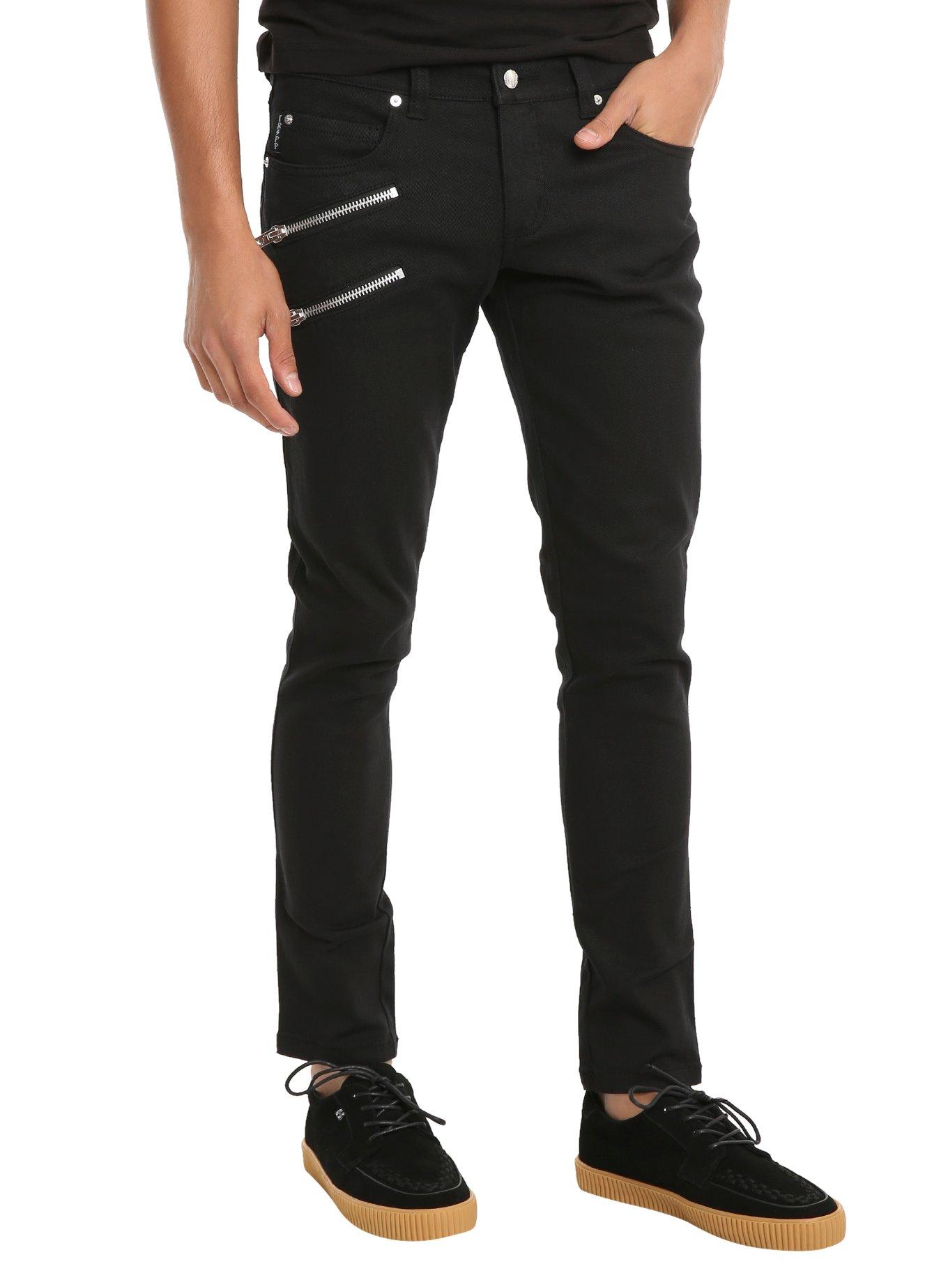 Tripp Black Zipper Biker Jeans, BLACK, hi-res