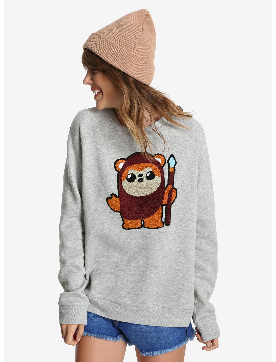 Star Wars Ewok Fuzzy Womens Pullover Sweatshirt - BoxLunch Exclusive, GREY, hi-res