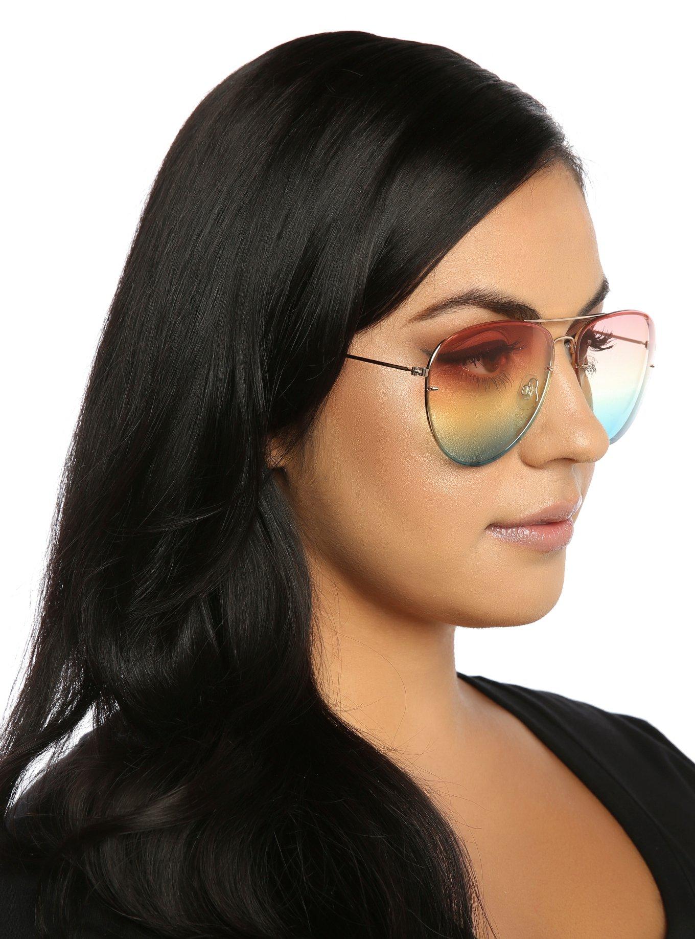 Ombre Coral & Blue Lens Aviator Sunglasses, , hi-res