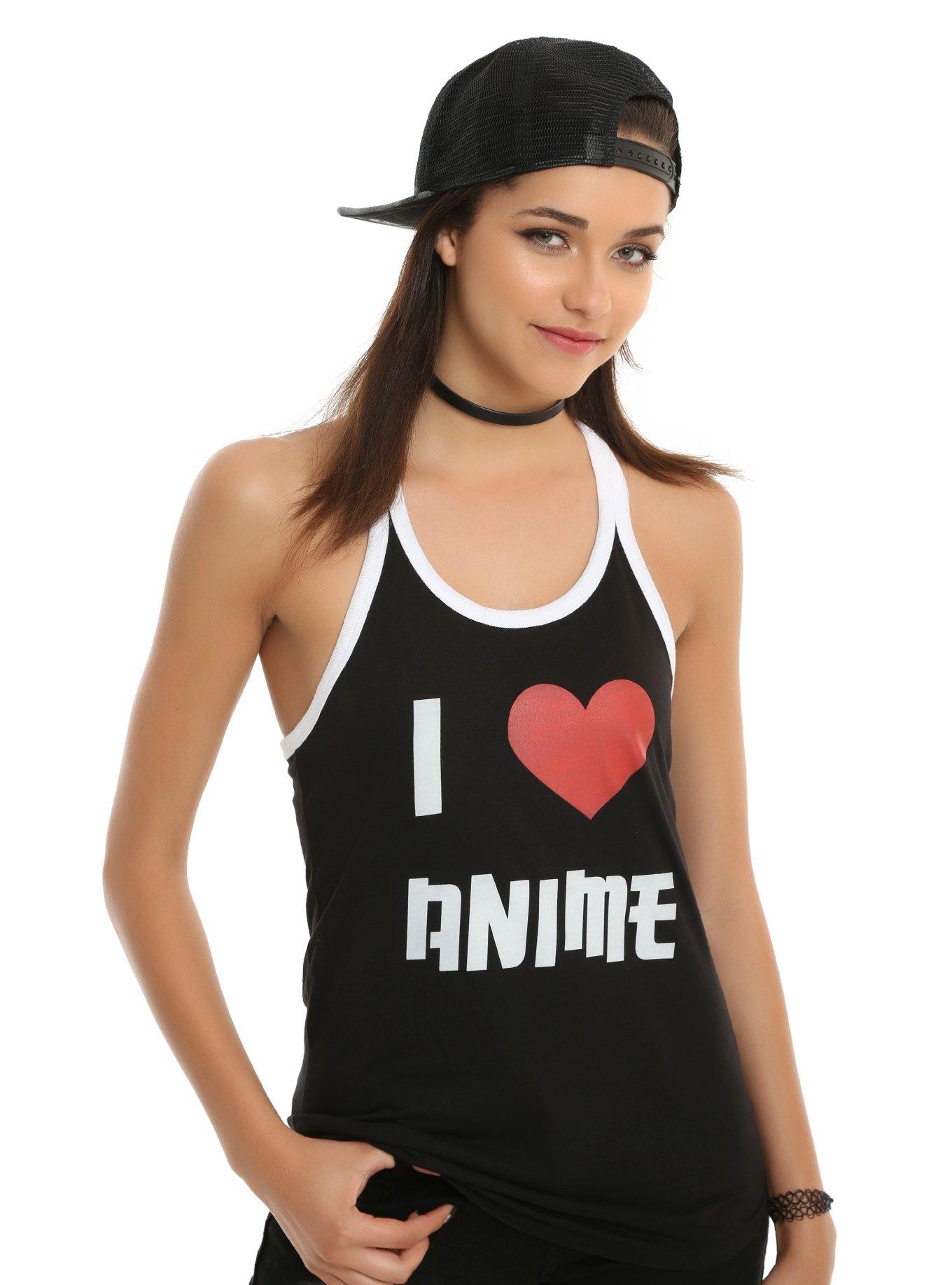I Love Anime Girls Ringer Tank Top, BLACK, hi-res