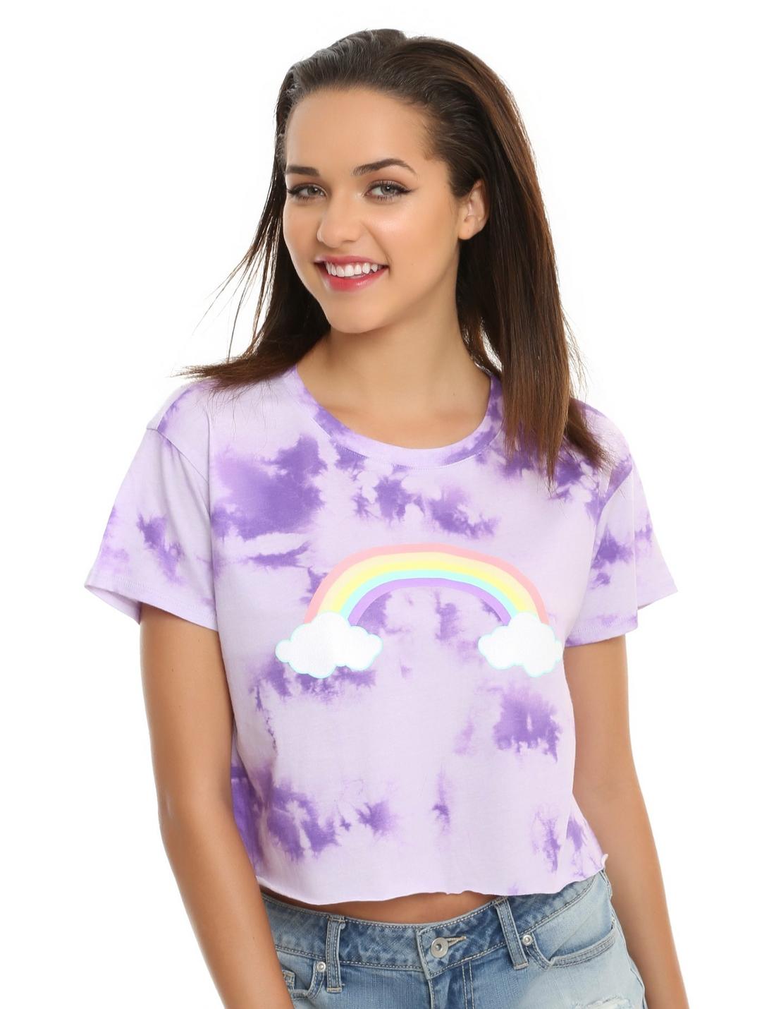 Pastel Rainbow Tie Dye Girls Crop T-Shirt, PURPLE, hi-res