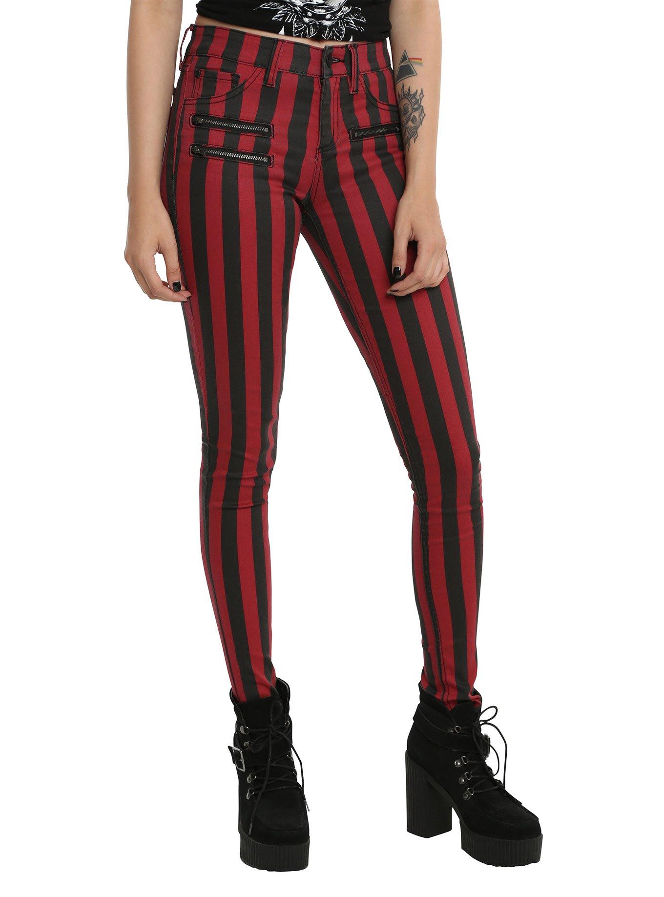 Blackheart Black & Red Stripe Zipper Stingerette Jeans, RED, hi-res