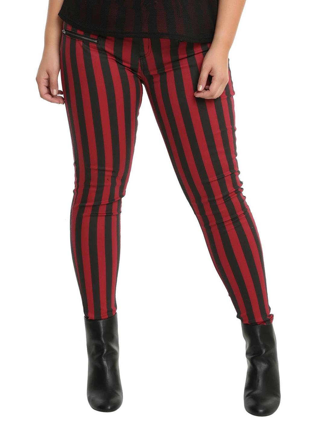 Blackheart Black & Red Stripe Zippered Stingerette Jeans Plus Size, RED, hi-res