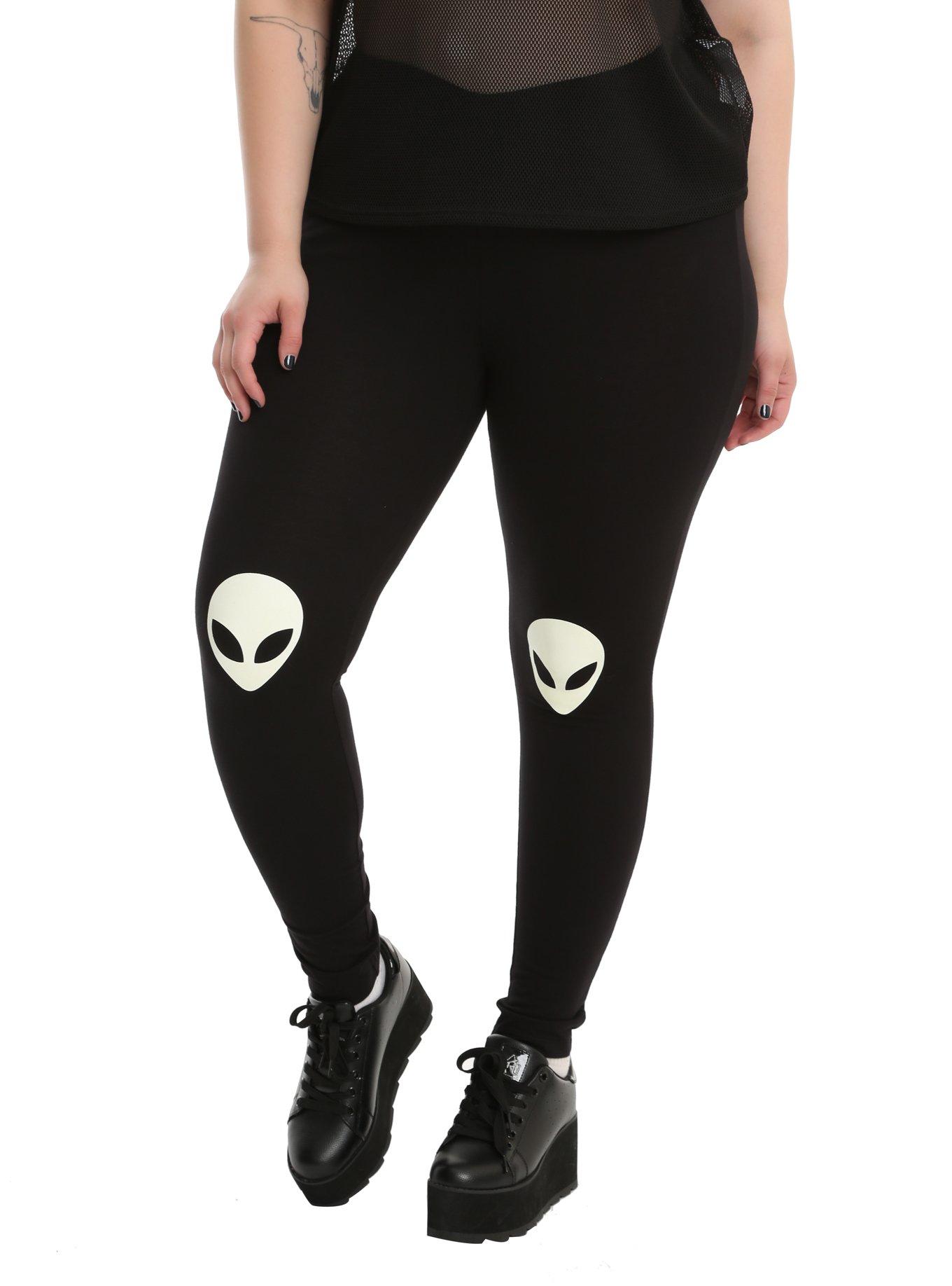 Blackheart Alien Knee Leggings Plus Size, BLACK, hi-res