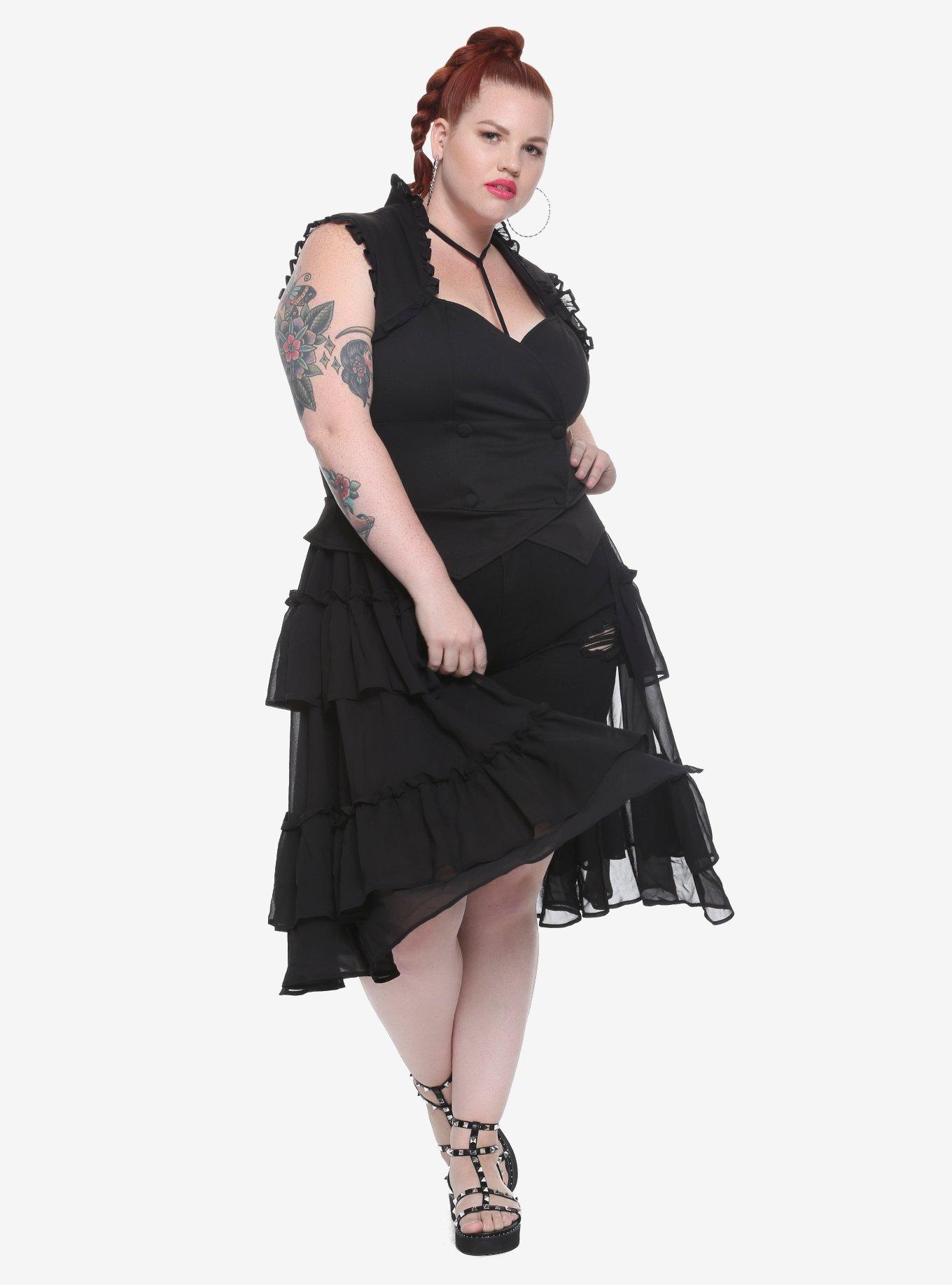 Black Ruffled Vest Plus Size, BLACK, hi-res