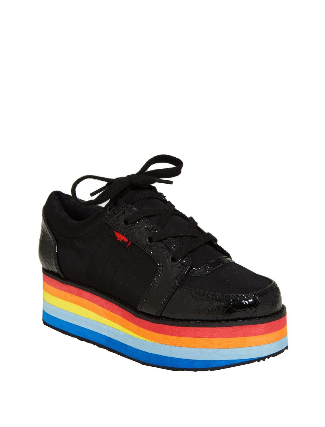 Black Retro Rainbow Platform Sneakers, MULTI, hi-res