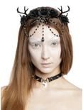 Gothic Fawn Black Floral Antler Headband, , hi-res