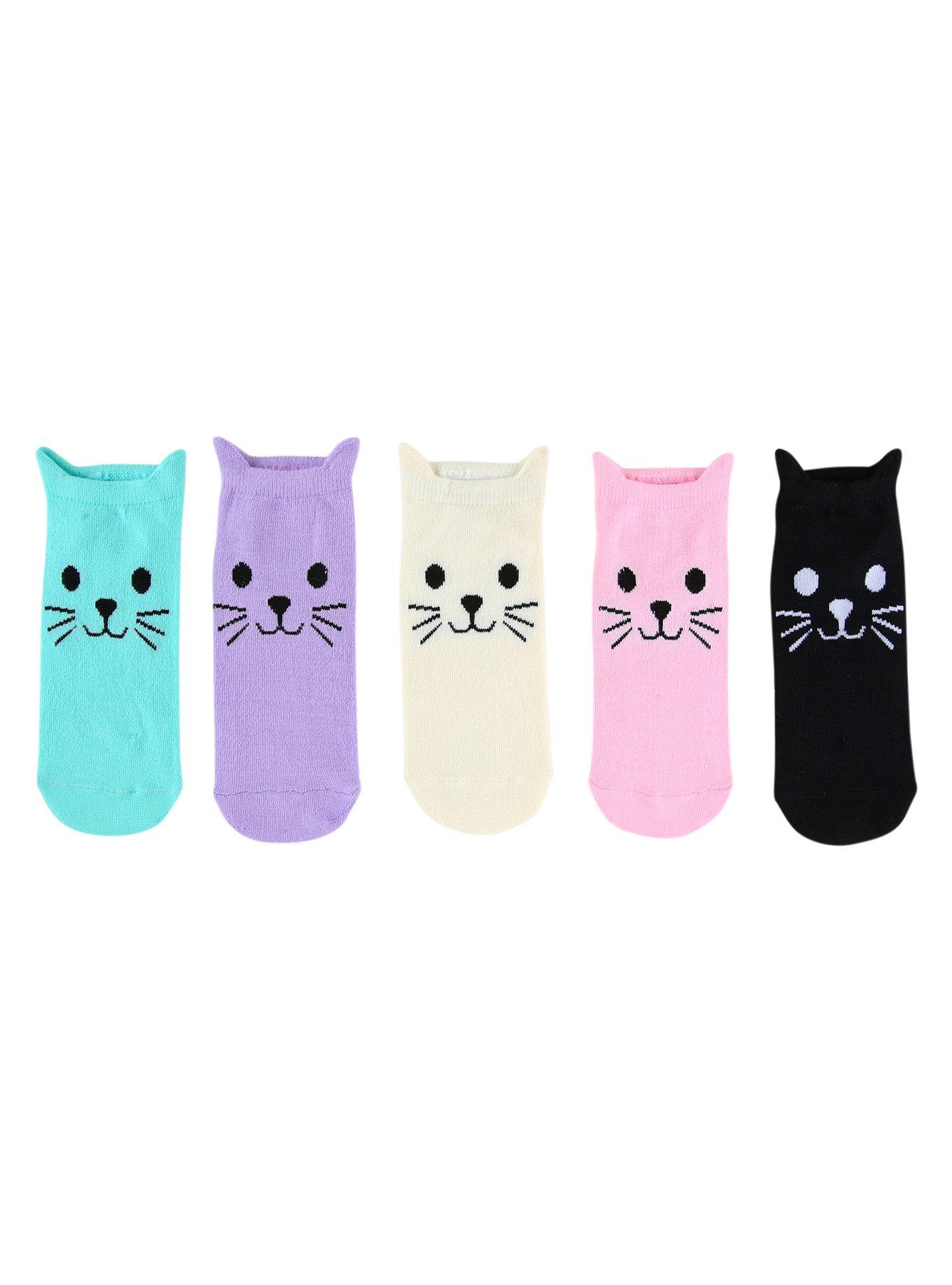Blackheart Pastel Cat No-Show Socks 5 Pair, , hi-res